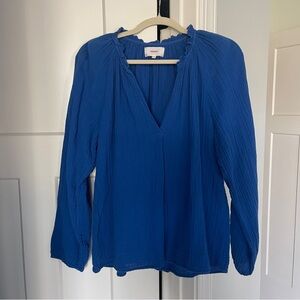 Xirena Camilla Blue Long Sleeve top gauzy v neck blouse